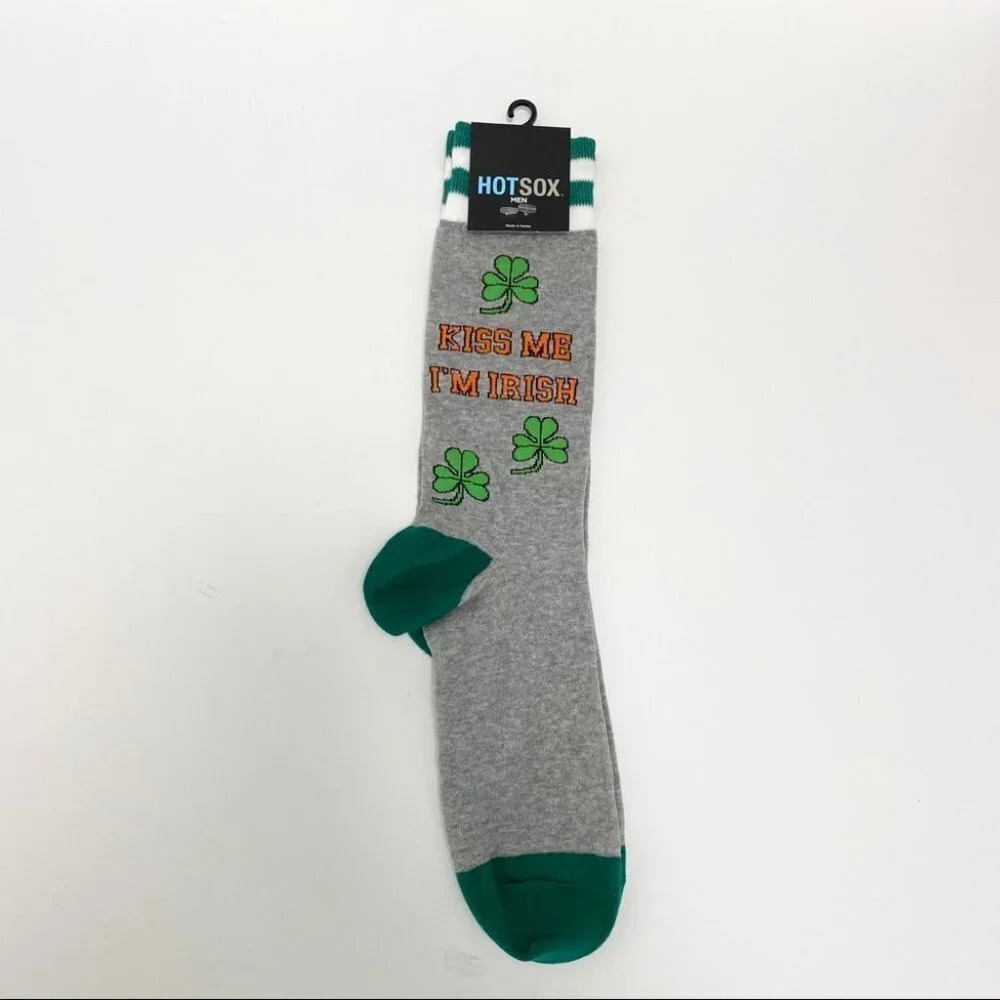 Hot Sox Men’s Socks Kiss me I’m Irish” St Patrick’s Day Green/Gray Size 6- 12.5 - Picture 3 of 6